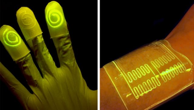 «Ζωντανά» γάντια και «ζωντανοί» επίδεσμοι λάμπουν όταν έρχονται σε επαφή με τοξικά χημικά