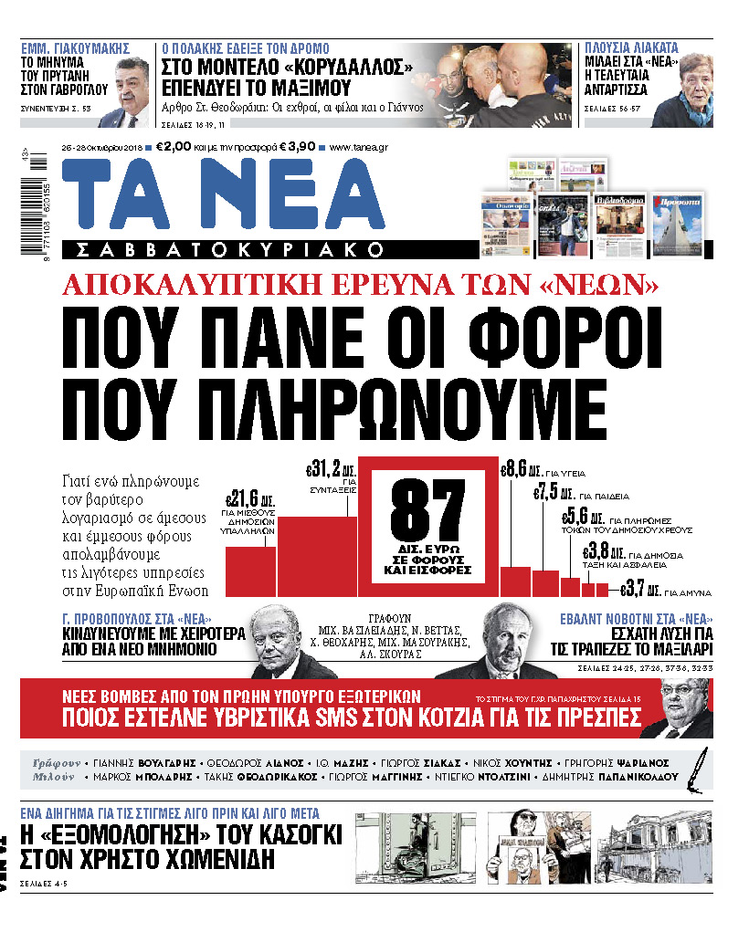 Διαβάστε στα «Νέα Σαββατοκύριακο»: Που πάνε οι φόροι που πληρώνουμε