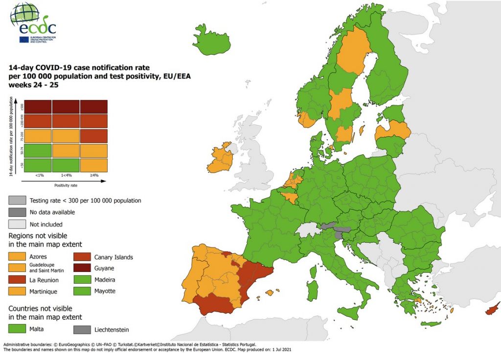 ECDC: Στο «πορτοκαλί» Αττική, Κυκλάδες και Δωδεκάνησα