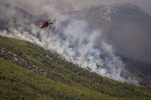 Βίλια – Μάχη με τις αναζωπυρώσεις – Πόσα εναέρια μέσα επιχειρούν