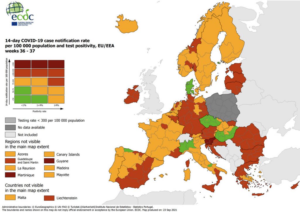 Χάρτες ECDC – Παραμένει στο πορτοκαλί η Ελλάδα – Ποιες περιοχές παρουσιάζουν βελτίωση