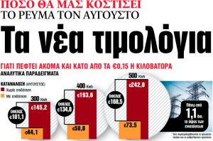 Στα «ΝΕΑ» της Τρίτης: Τα νέα τιμολόγια