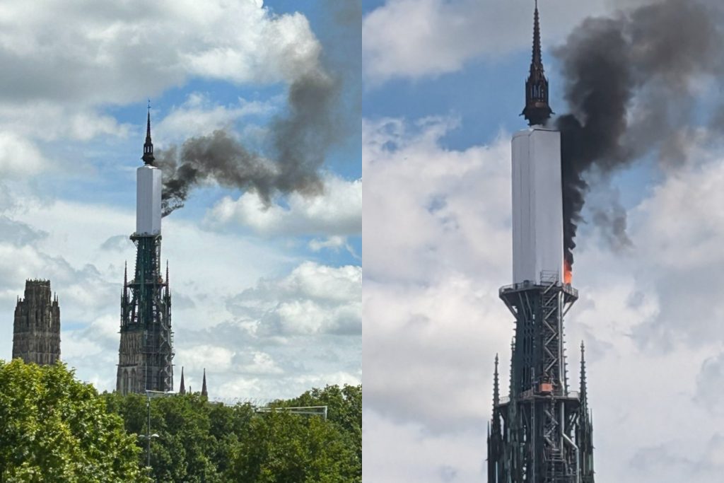 Φωτιά στη Γαλλία – Στις φλόγες ο καθεδρικός ναός της Ρουέν στη Νορμανδία